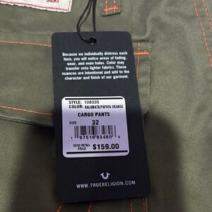 True Religion Cargo Pants in Kalamata Papaya Orange